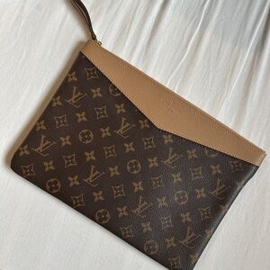 Louis Vuitton Monogram Canvas Clutch with Tan Trim